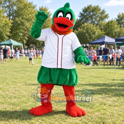 Green Duck Mascot Costume with White Jacket and Green Shorts
