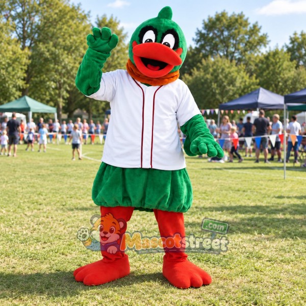 Green Duck Mascot Costume with White Jacket and Green Shorts Green Duck Mascot Costume with White Jacket and Green Shorts