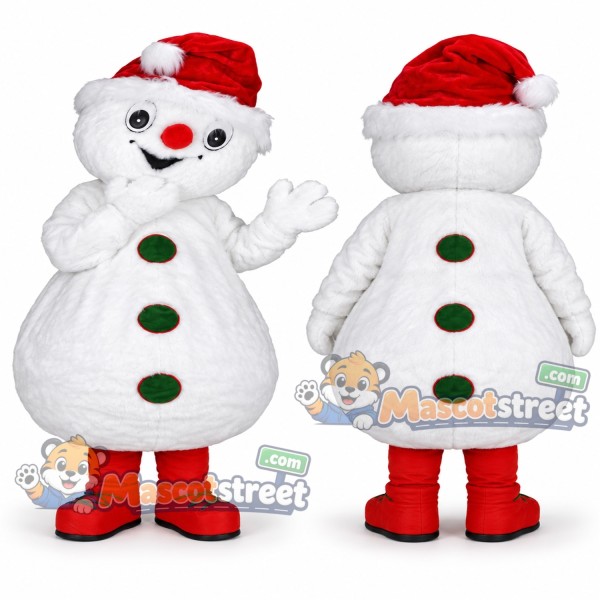 Snowman Mascot Costume with Santa Hat