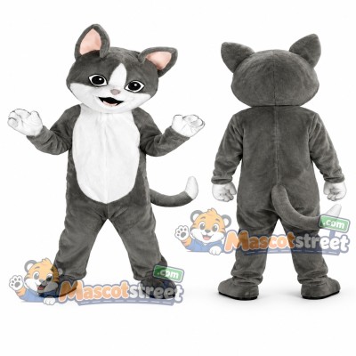 Gray and White Cat Mascot Costume