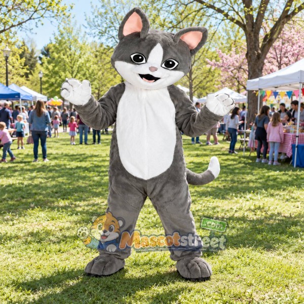 Gray and White Cat Mascot Costume