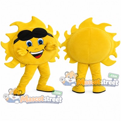 Yellow Sun Mascot Costume with Black Sunglasses Yellow Sun Mascot Costume with Black Sunglasses
