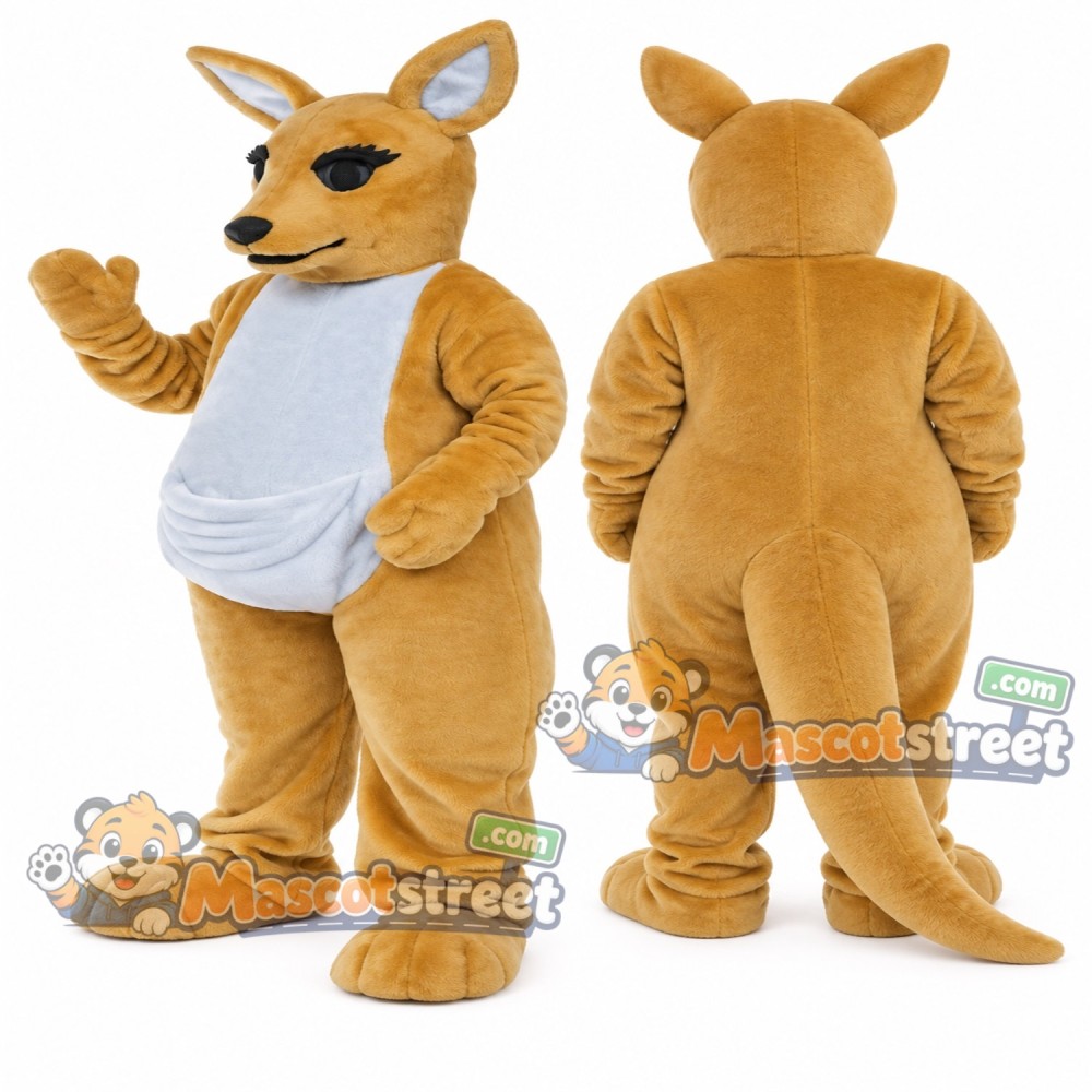 Tan Kangaroo Mascot Costume with White Sleeveless Shirt Tan Kangaroo Mascot Costume with White Sleeveless Shirt