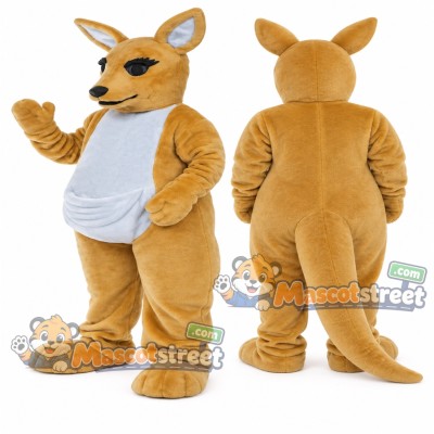 Tan Kangaroo Mascot Costume with White Sleeveless Shirt Tan Kangaroo Mascot Costume with White Sleeveless Shirt