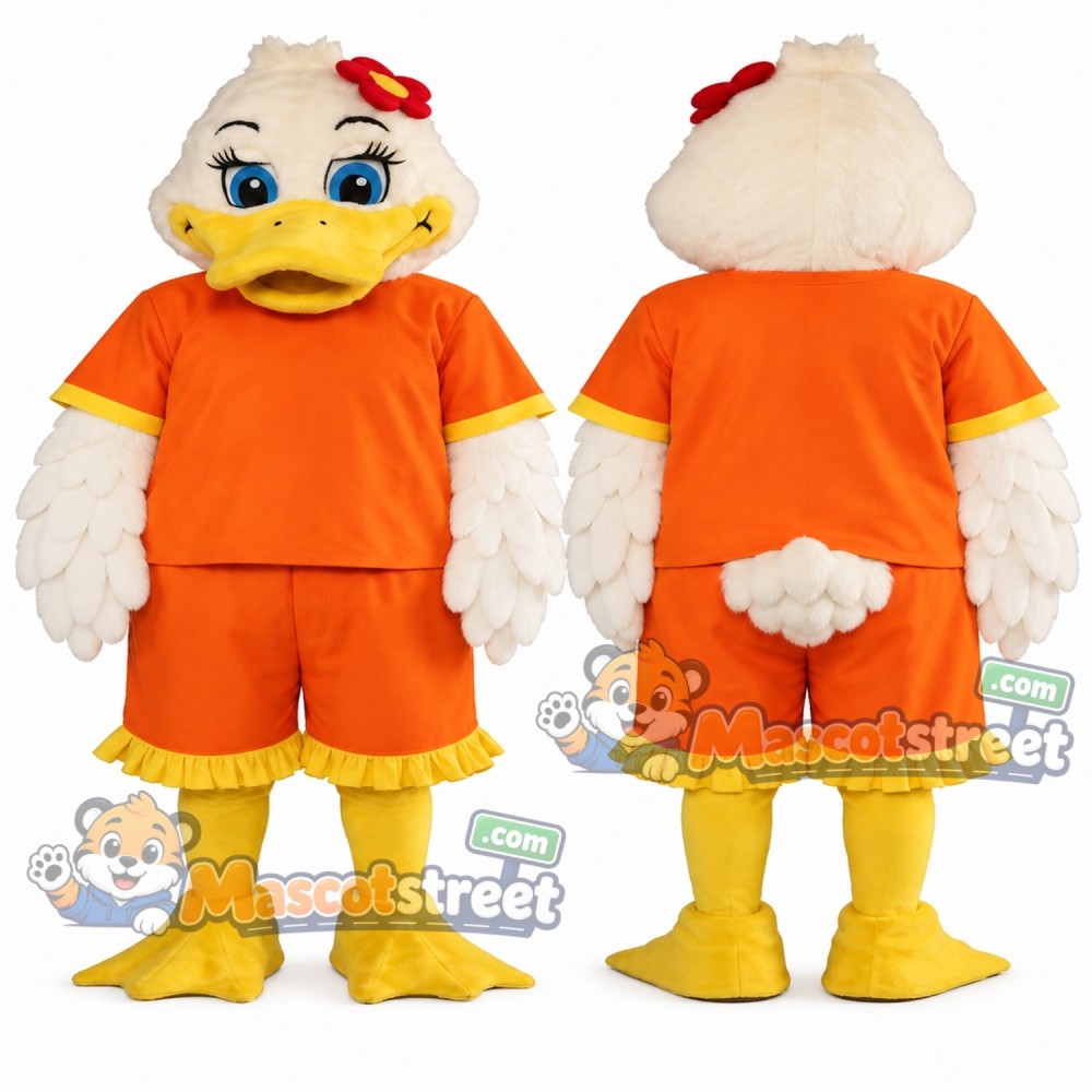 Cream Duck Mascot Costume with Orange Shirt and Shorts Cream Duck Mascot Costume with Orange Shirt and Shorts