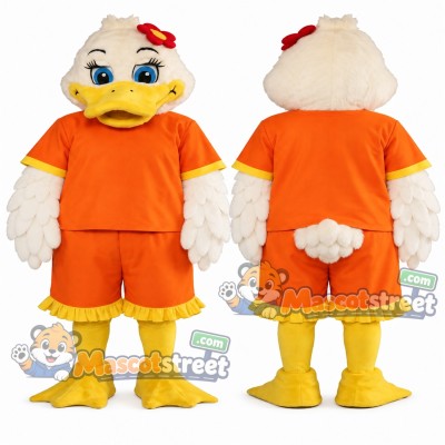 Cream Duck Mascot Costume with Orange Shirt and Shorts Cream Duck Mascot Costume with Orange Shirt and Shorts