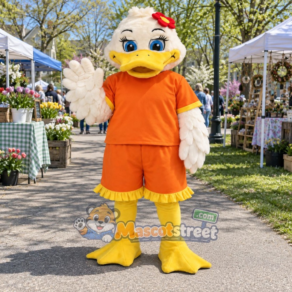 Cream Duck Mascot Costume with Orange Shirt and Shorts Cream Duck Mascot Costume with Orange Shirt and Shorts