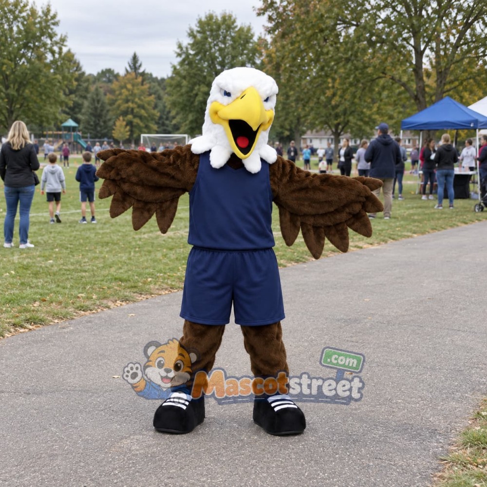 Bald Eagle Mascot Costume with Navy Shirt and Shorts Bald Eagle Mascot Costume with Navy Shirt and Shorts