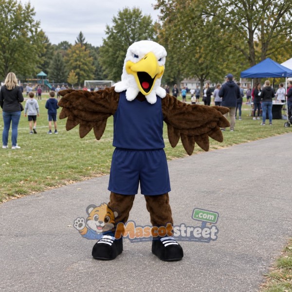Bald Eagle Mascot Costume with Navy Shirt and Shorts