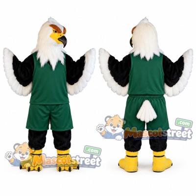 Bald Eagle Mascot Costume with Green Shirt and Shorts