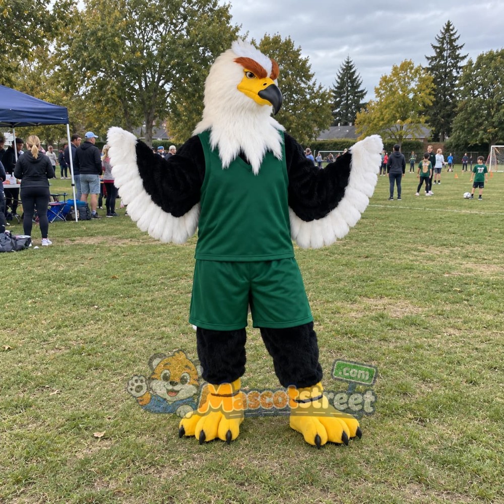 Bald Eagle Mascot Costume with Green Shirt and Shorts