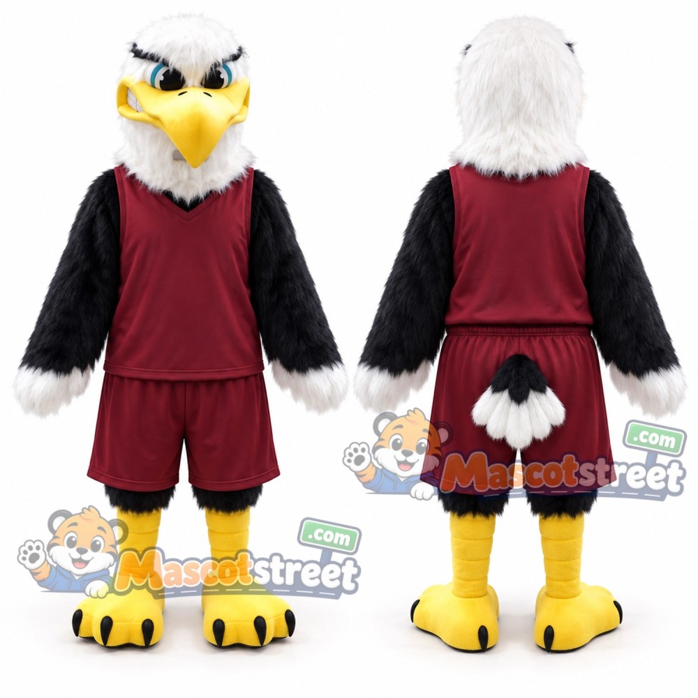 Bald Eagle Mascot Costume with Burgundy Shirt and Shorts Bald Eagle Mascot Costume with Burgundy Shirt and Shorts