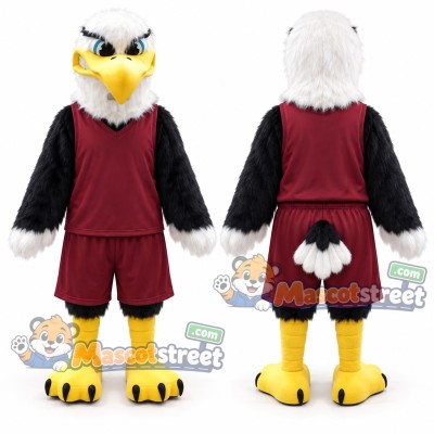 Bald Eagle Mascot Costume with Burgundy Shirt and Shorts Bald Eagle Mascot Costume with Burgundy Shirt and Shorts