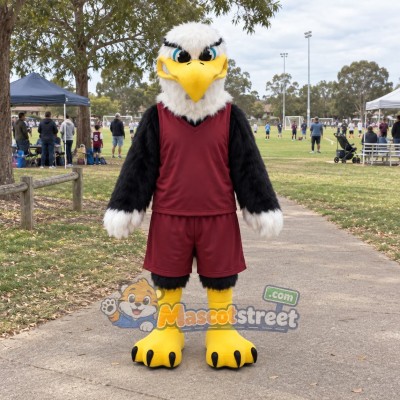 Bald Eagle Mascot Costume with Burgundy Shirt and Shorts Bald Eagle Mascot Costume with Burgundy Shirt and Shorts