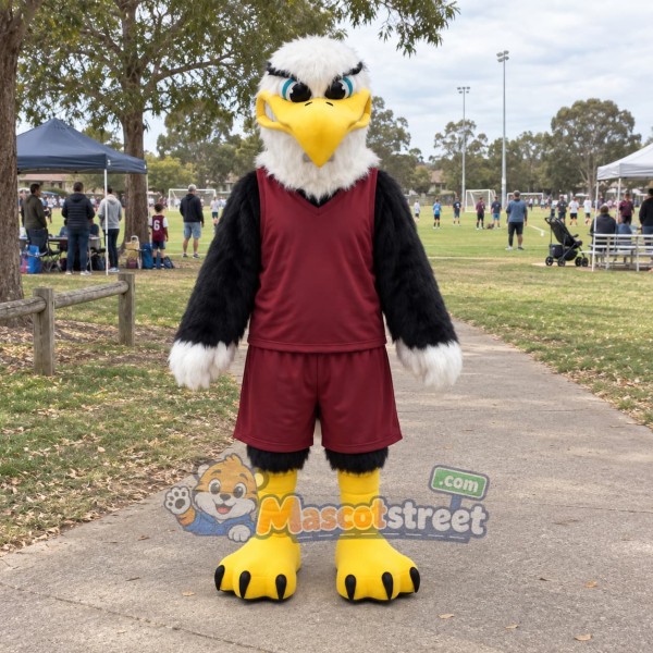 Bald Eagle Mascot Costume with Burgundy Shirt and Shorts