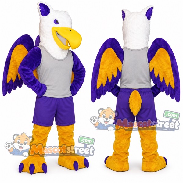 Purple and White Griffin Mascot Costume with Purple Shorts