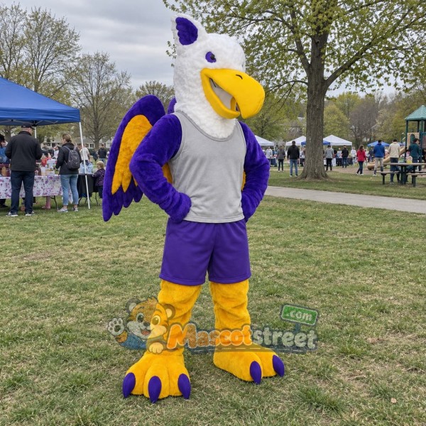 Purple and White Griffin Mascot Costume with Purple Shorts