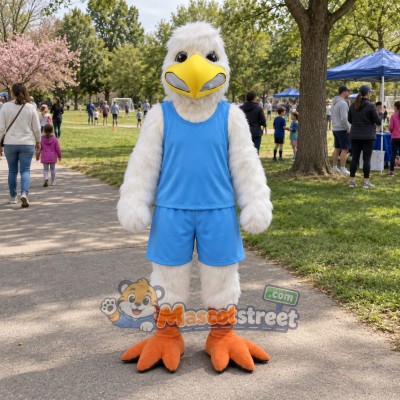 White Bird Mascot Costume with Light Blue Shirt and Shorts White Bird Mascot Costume with Light Blue Shirt and Shorts