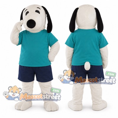 White and Black Dog Mascot Costume with Teal Shirt and Navy Shorts White and Black Dog Mascot Costume with Teal Shirt and Navy Shorts