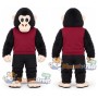 Black Chimpanzee Mascot Costume with Burgundy Shirt and Black Shorts