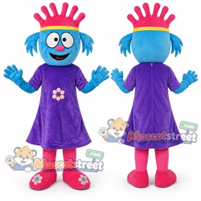 Blue Clown Mascot Costume with Purple Dress and Pink Crown Blue Clown Mascot Costume with Purple Dress and Pink Crown