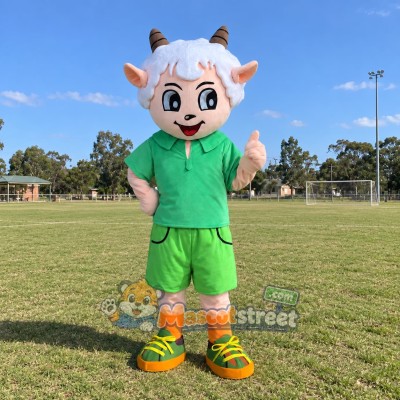 White Sheep Mascot Costume with Green Shirt and Shorts