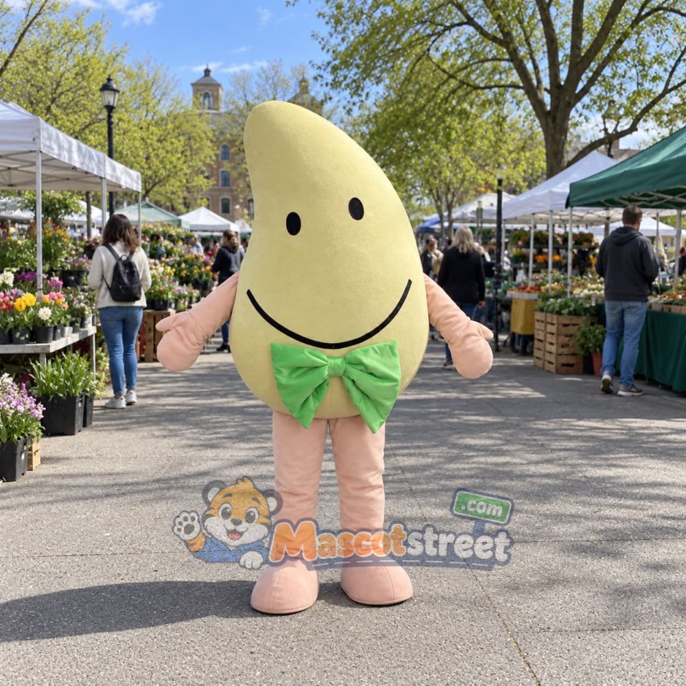 Yellow Mango Mascot Costume with Green Bow Tie Yellow Mango Mascot Costume with Green Bow Tie