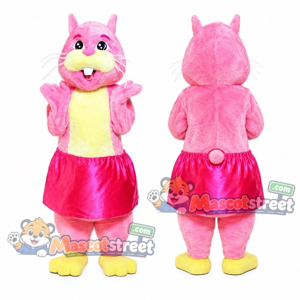 Pink Hamster Mascot Costume with Pink Skirt