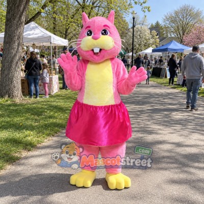 Pink Hamster Mascot Costume with Pink Skirt
