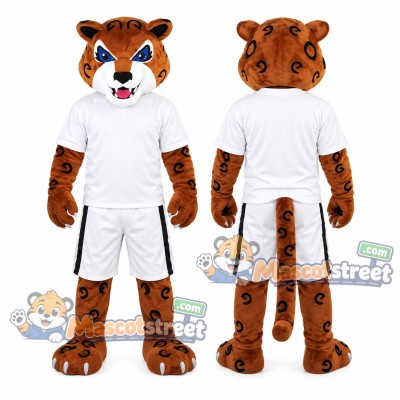 Spotted Jaguar Mascot Costume with White Sports Uniform