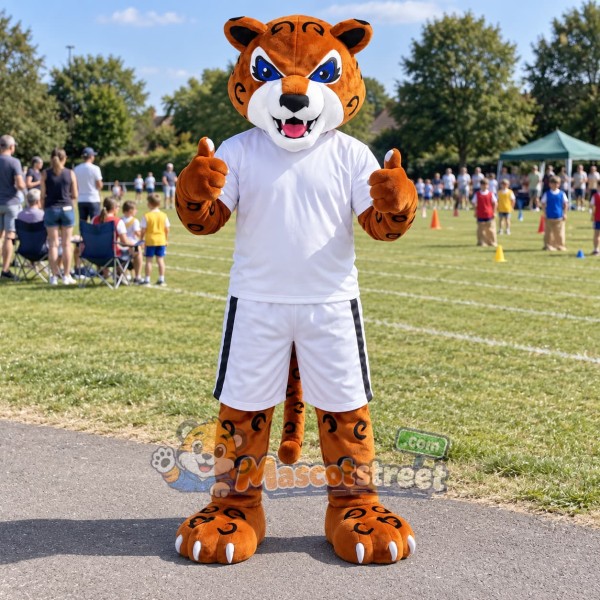 Spotted Jaguar Mascot Costume with White Sports Uniform