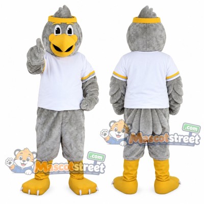 Gray Eagle Mascot Costume with White Shirt and Gray Hat