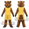 Brown Beaver Mascot Costume with Yellow Shirt and Shorts