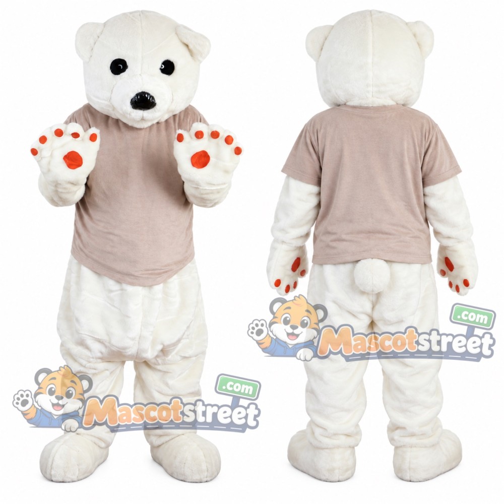 White Polar Bear Mascot Costume with Beige Shirt White Polar Bear Mascot Costume with Beige Shirt
