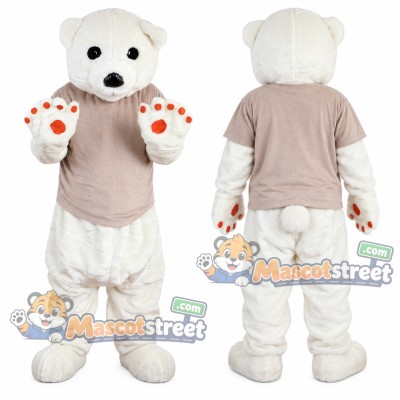 White Polar Bear Mascot Costume with Beige Shirt White Polar Bear Mascot Costume with Beige Shirt