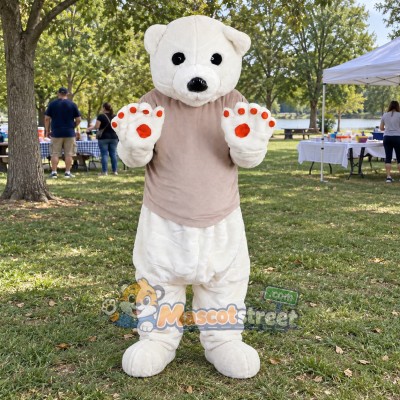 White Polar Bear Mascot Costume with Beige Shirt White Polar Bear Mascot Costume with Beige Shirt