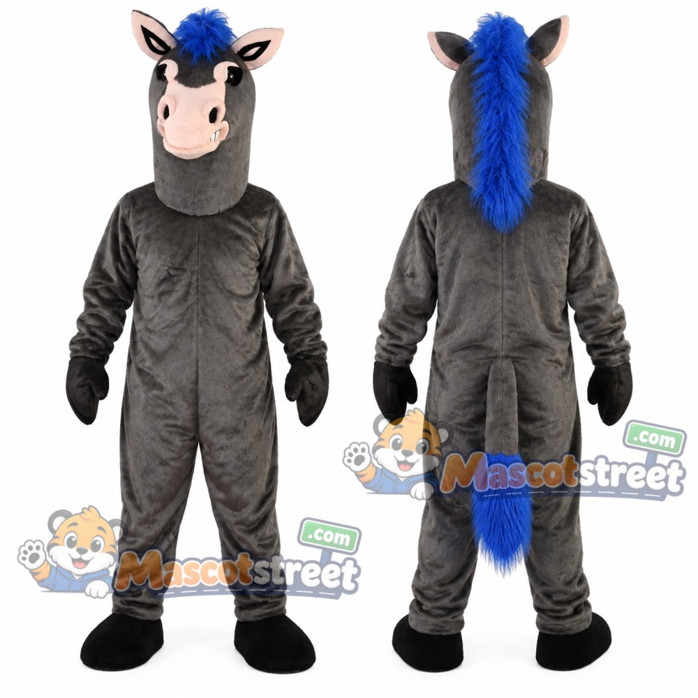 Gray Horse with Blue Mane Mascot Costume Gray Horse with Blue Mane Mascot Costume