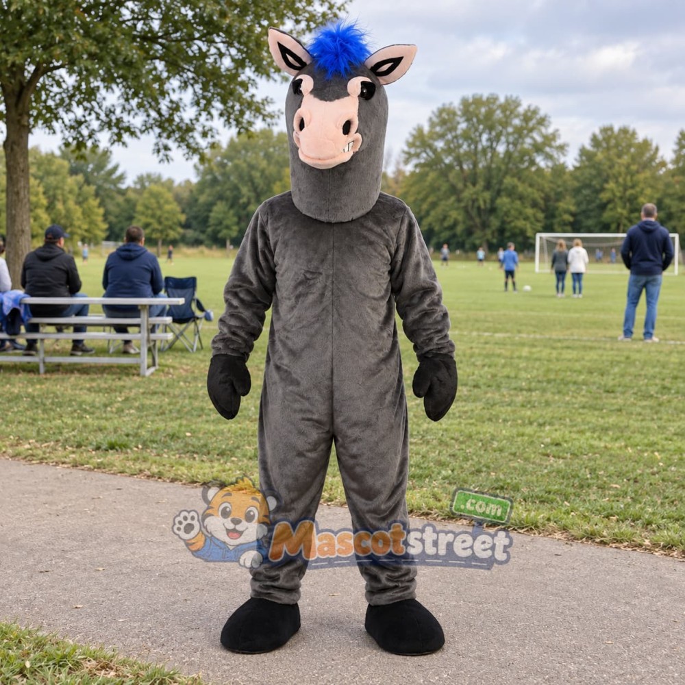 Gray Horse with Blue Mane Mascot Costume Gray Horse with Blue Mane Mascot Costume