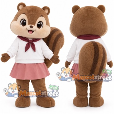 Brown Chipmunk Mascot Costume with White Blouse and Pink Skirt Brown Chipmunk Mascot Costume with White Blouse and Pink Skirt