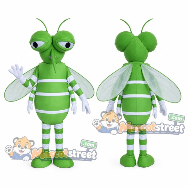 Green Mosquito Mascot Costume with Green and White Striped Outfit