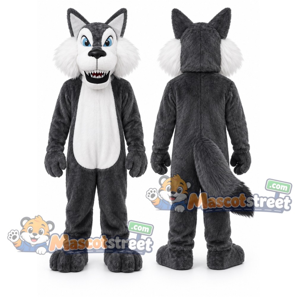 Gray and White Wolf Mascot Costume