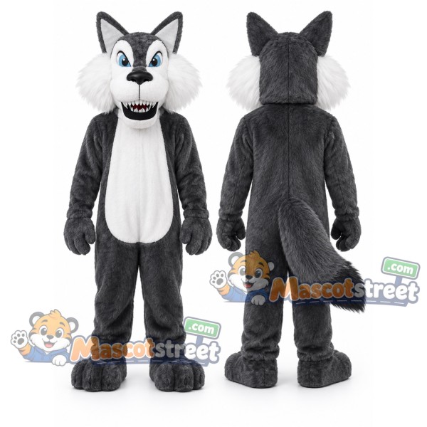 Gray and White Wolf Mascot Costume