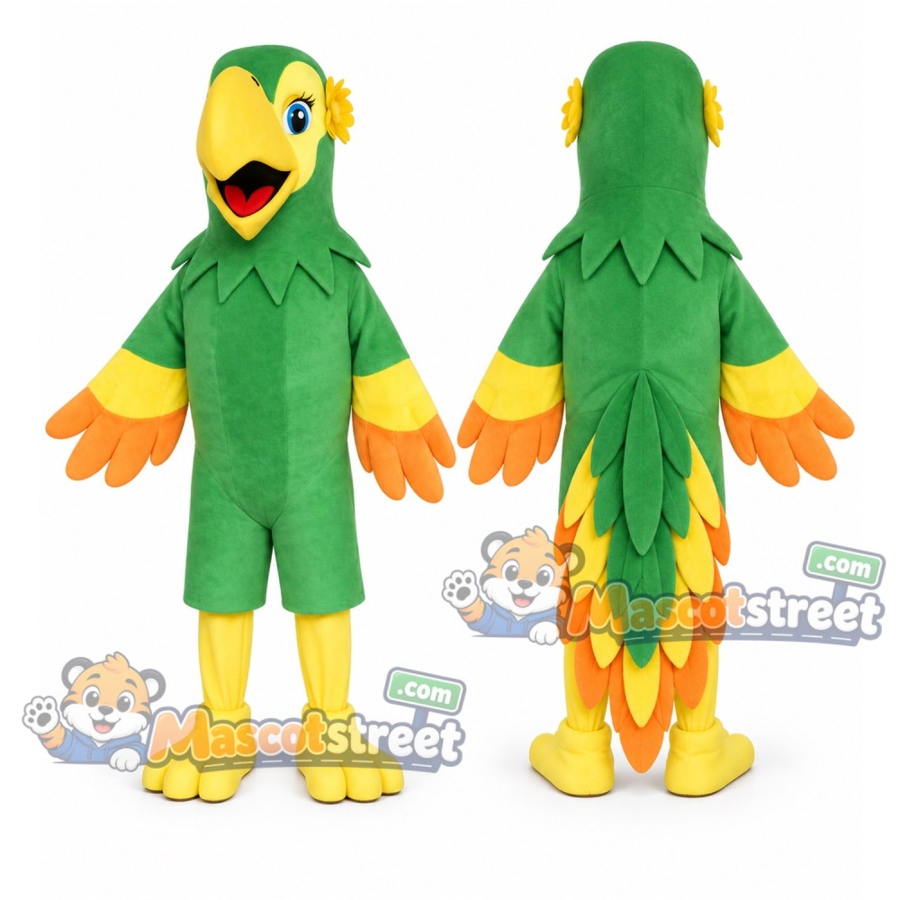 Green Parrot Mascot Costume with Green Shirt and Shorts Green Parrot Mascot Costume with Green Shirt and Shorts
