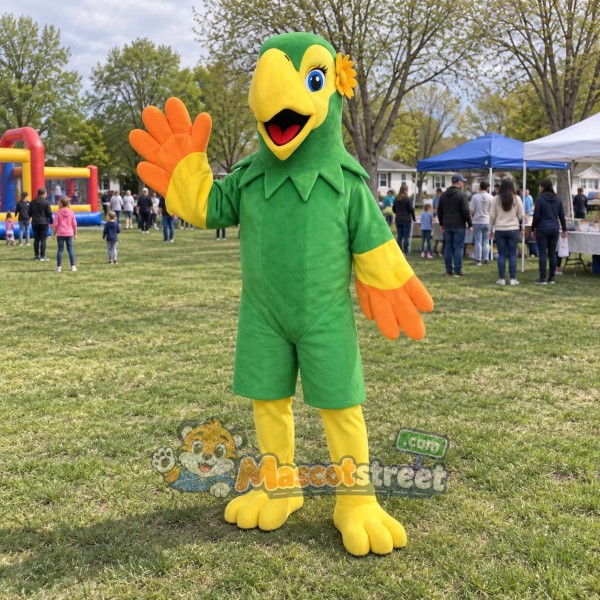 Green Parrot Mascot Costume with Green Shirt and Shorts