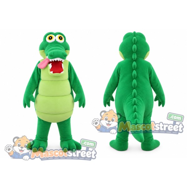 Green Alligator Mascot Costume with Red Bow Tie