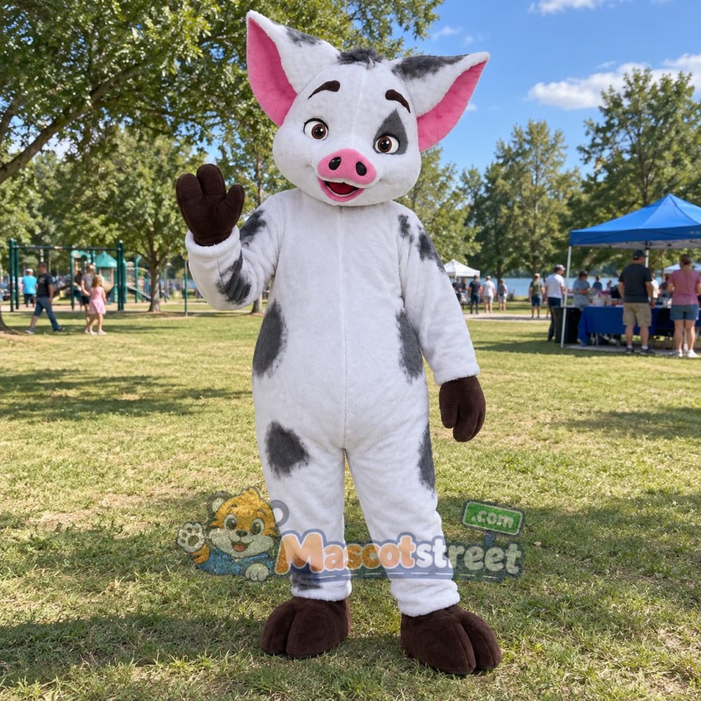 White and Black Pig Mascot Costume