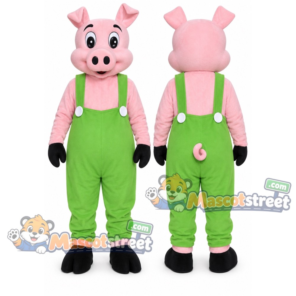 Pink Pig Mascot Costume with Green Overalls