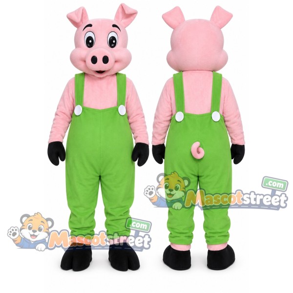 Pink Pig Mascot Costume with Green Overalls