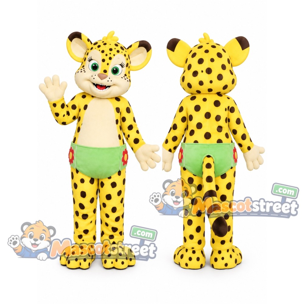 Yellow Cheetah Mascot Costume with Green Shorts Yellow Cheetah Mascot Costume with Green Shorts