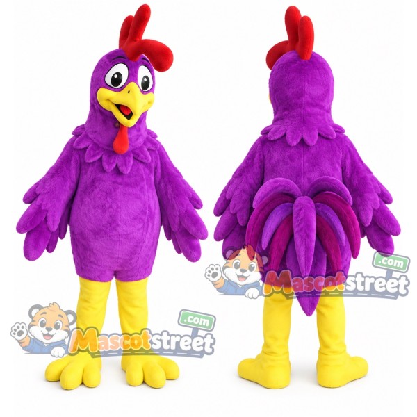 Purple Rooster Mascot Costume